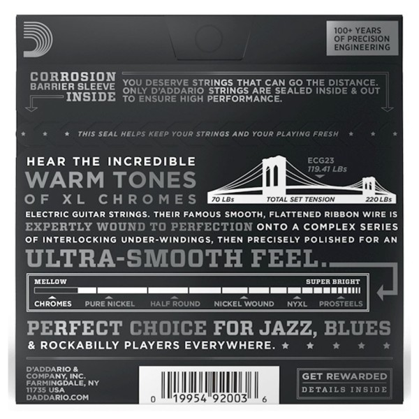 D'Addario ECG23 XL Chromes Flat Wound, Extra Light, 10-48 - back 