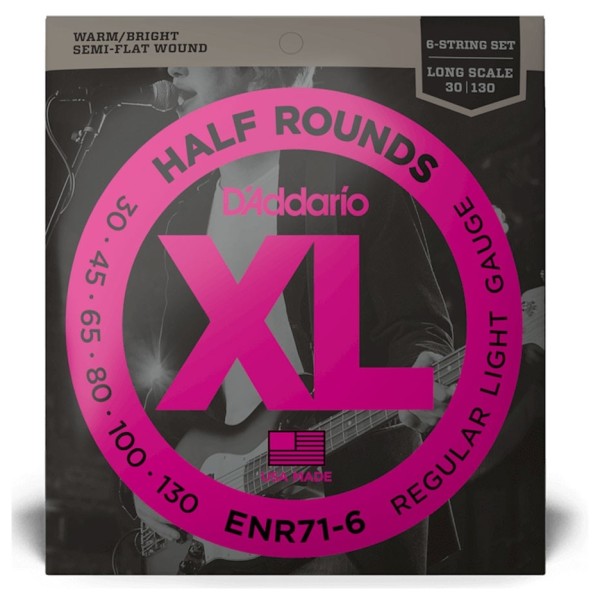 D'Addario ENR71-6 Half Rounds Bass, Regular Light, 30-130, Long Scale - front