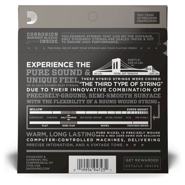 D'Addario ENR71-6 Half Rounds Bass, Regular Light, 30-130, Long Scale - back 