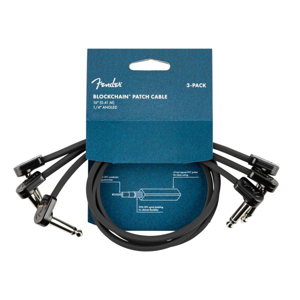 Fender Blockchain 16in Patch Cable, 3-pack, Straight/Angled