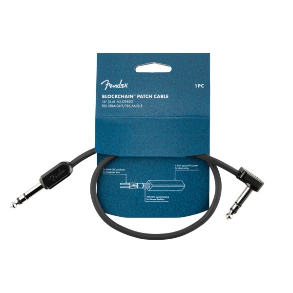 Fender Blockchain 16in Patch Cable, Stereo TRS, Straight-Angle
