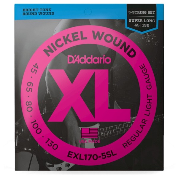 D'Addario EXL170-5SL Nickel Wound Bass, 5 String, Light, 45-130, Super Long Scale - front