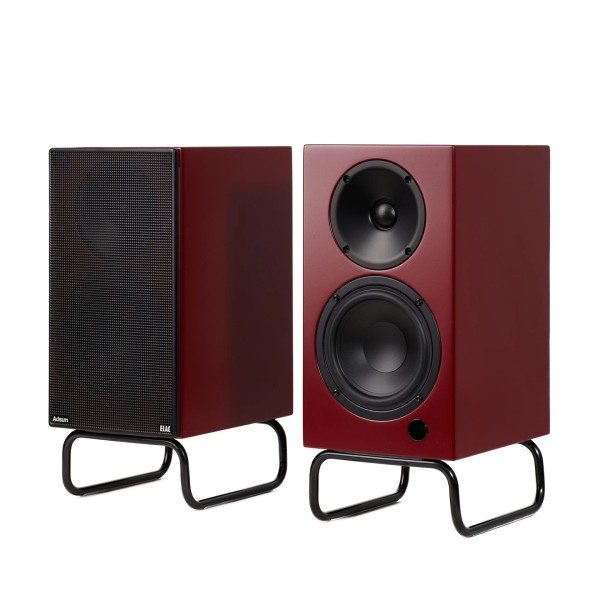 ELAC Designer Series Debut ConneX Adsum Active Bookshelf Speakers (Pair), Burgundy - front pair 