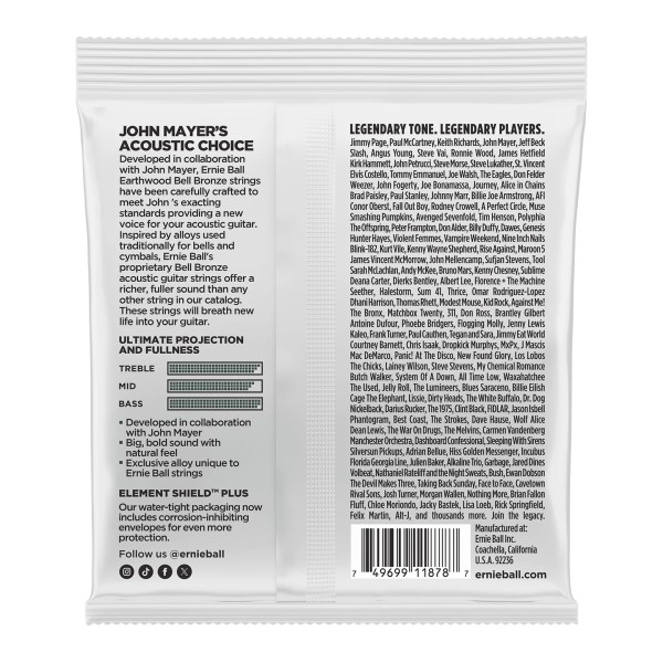 Ernie Ball Medium Earthwood Bell Bronze Acoustic Guitar Strings, 13-56 - back 