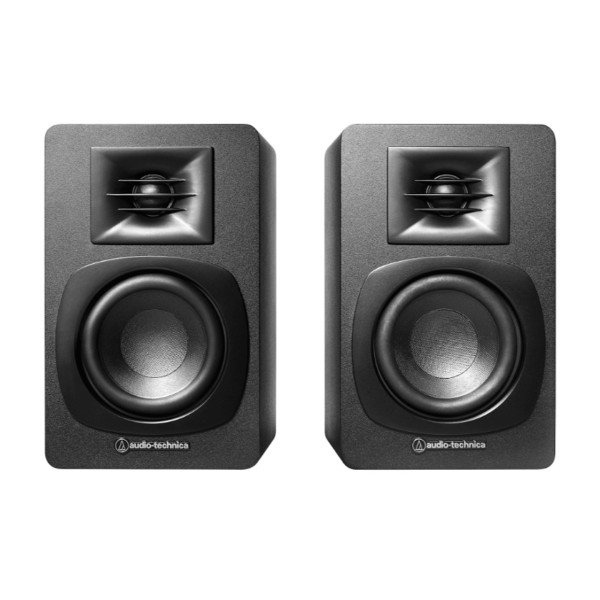 Audio Technica AT-SP3X Powered Bookshelf Speakers (Pair), Black Front View
