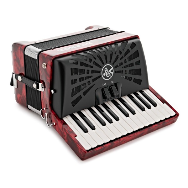 Hohner Bravo II 48 Silent Key Accordion, Red - Angle