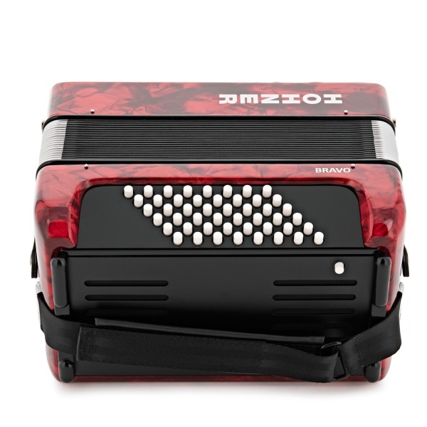 Hohner Bravo II 48 Silent Key Accordion, Red - Back