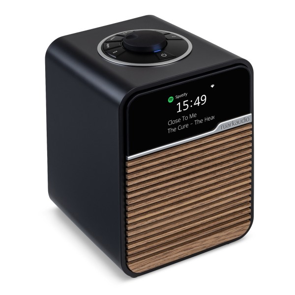 Ruark Audio R1S Smart Radio, Charcoal - High angle and side view