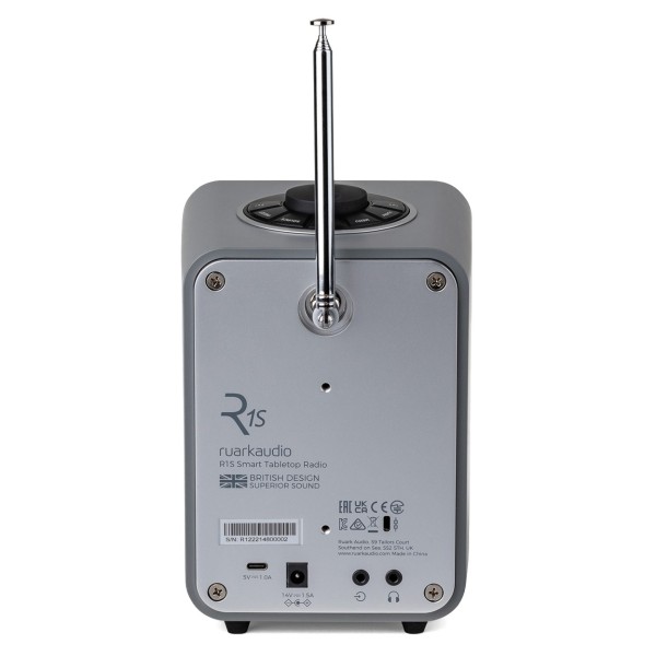 Ruark Audio R1S Smart Radio, Mid Grey - Rear view