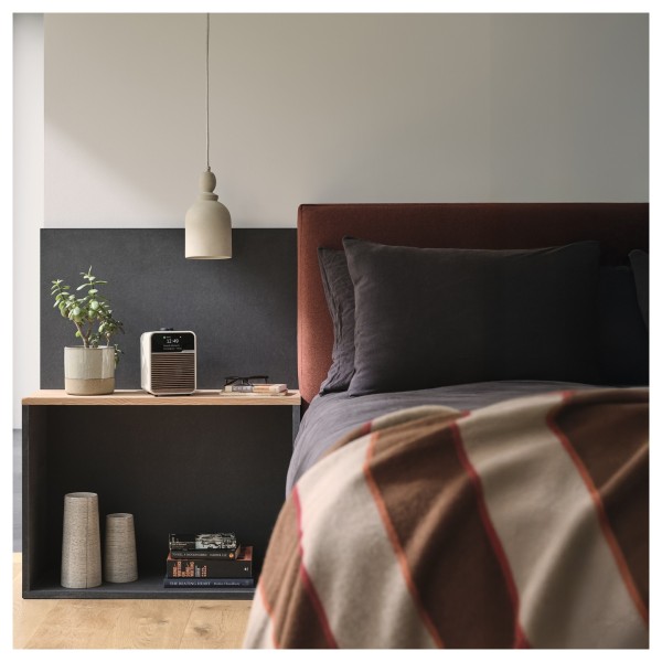 Ruark Audio R1S Smart Radio, Light Cream - Lifestyle Image, Bedside table