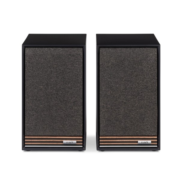 Ruark Sabre-R Bookshelf Speakers (Pair), Charcoal - Top-angled with grille attached