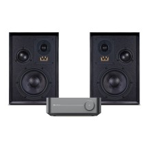 WiiM Amp Streaming Amplifier with Wharfedale Super Denton Speakers, Space Grey & Black