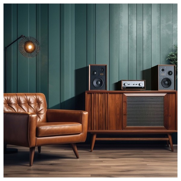 Leak Stereo 130 Integrated Amplifier with Wharfedale Super Denton Speakers, Walnut - Lifestyle Image