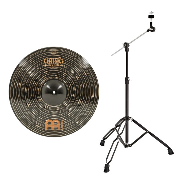 Meinl 19" Classics Custom Dark Crash Cymbal & Gear4music Boom Arm Stand, Black