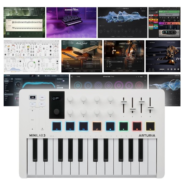 Arturia MiniLab 3, White With Komplete 15 Ultimate Upgrade for Komplete Select (Boxed) - Bundle