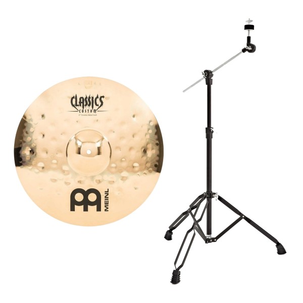 Meinl Classics Custom Extreme Metal 17" Crash Cymbal & Gear4music Boom Arm Stand, Black