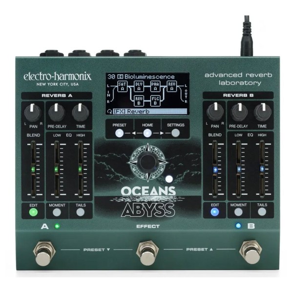 Electro Harmonix Oceans Abyss Dual Stereo Reverb Pedal - front