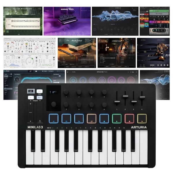 Arturia MiniLab 3, Black With Komplete 15 Ultimate Upgrade for Komplete Select (Boxed) - Bundle
