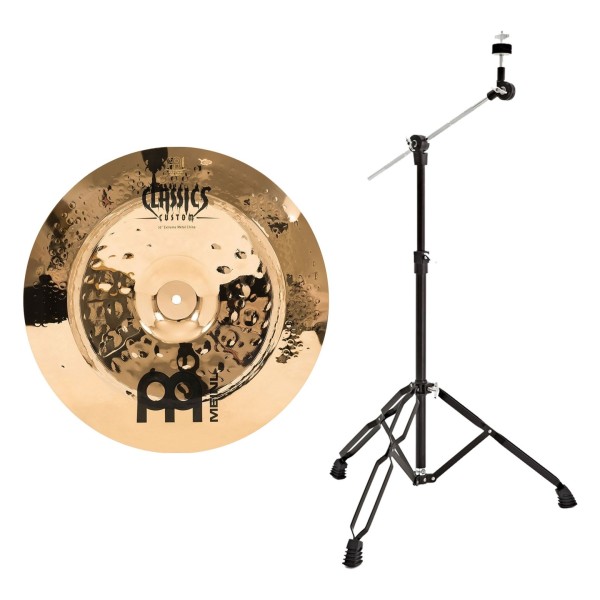 Meinl Classics Custom Extreme Metal 16'' China Cymbal & Gear4music Boom Arm Stand, Black
