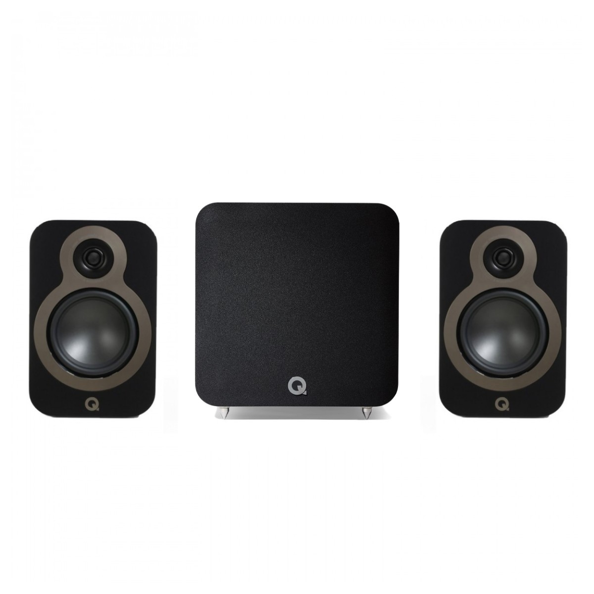 Q Acoustics 3020c Bookshelf Speaker & Q SUB80 Subwoofer 2.1 Speaker Bundle Black
