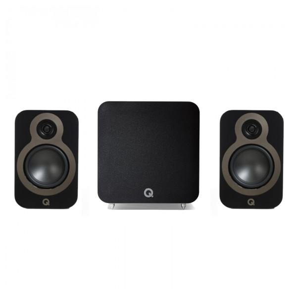 Q Acoustics 3020c Bookshelf Speaker & Q B12 Subwoofer 2.1 Speaker Bundle, Black - 