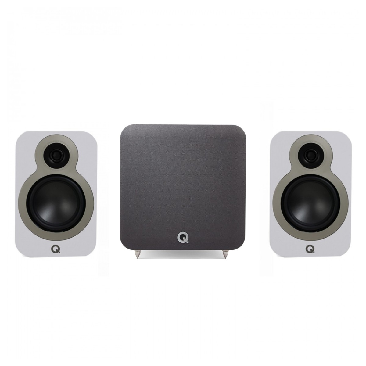 Q Acoustics 3020c Bookshelf Speaker & Q SUB80 Subwoofer 2.1 Speaker Bundle White