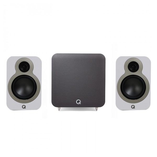Q Acoustics 3020c Bookshelf Speaker & Q SUB80 Subwoofer 2.1 Speaker Bundle, White - main bom