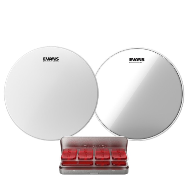 Evans Power Centre Reverse Dot Snare Drum, Hazy 300 & EQ PODS Pack, 14''