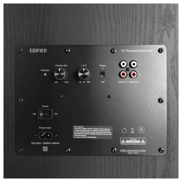 Edifier T5 Powered Active Subwoofer, Black - rear panel 