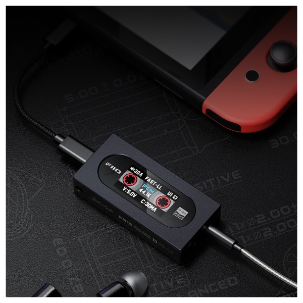 FiiO KA15 Portable DAC and Headphone Amplifier, Lifestyle Image - Connected to Nintendo Switch