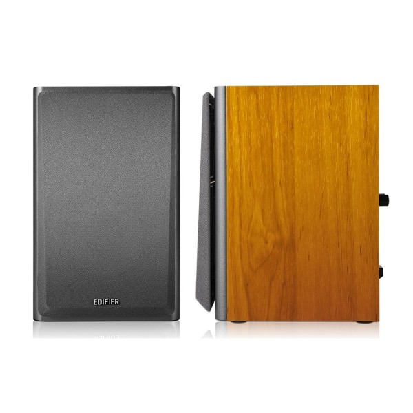 Edifier R1000T4 Active 2.0 Bookshelf Speaker System, Brown - front and side profiles 