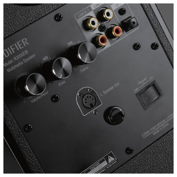 Edifier R2000DB Active 2.0 Bluetooth Bookshelf Speaker Set, Gloss Black - Control and connection panel