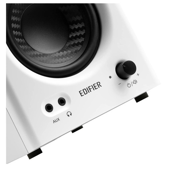Edifier MR4 2.0 Monitor Reference Speaker System, White - connections on front 