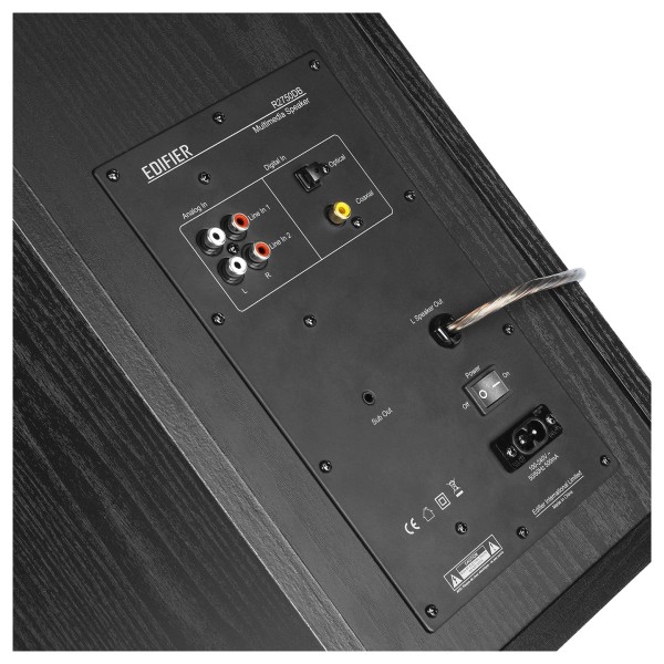 Edifier R2750DB Active 2.0 Bluetooth Bookshelf Speaker Set, Black - Rear view, connection panel