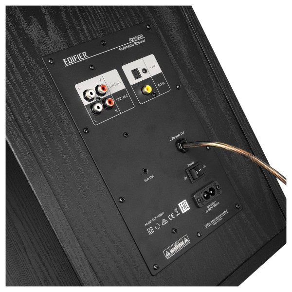 Edifier R2850DB Active 2.0 Bluetooth Bookshelf Speaker Set, Black - Detail image, connection panel
