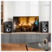 Edifier R2850DB Active 2.0 Bluetooth Bookshelf Speaker Set, Black - Lifestyle Image, stereo TV setup