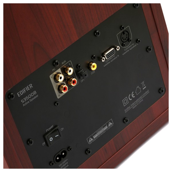 Edifier S350DB 2.1 Active Bluetooth Multimedia Speaker System, Brown - Rear view and connection panel