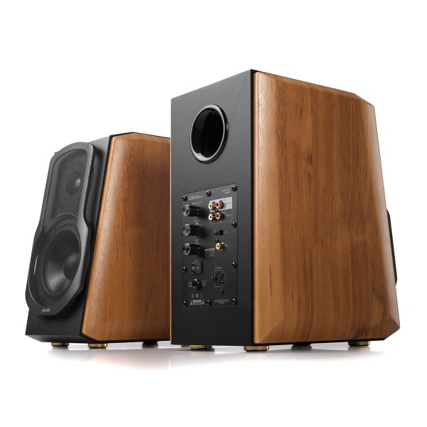 Edifier S1000MKII Hi-Res Audio Active 2.0 Bluetooth Bookshelf Speaker Set, Brown - Front and Back