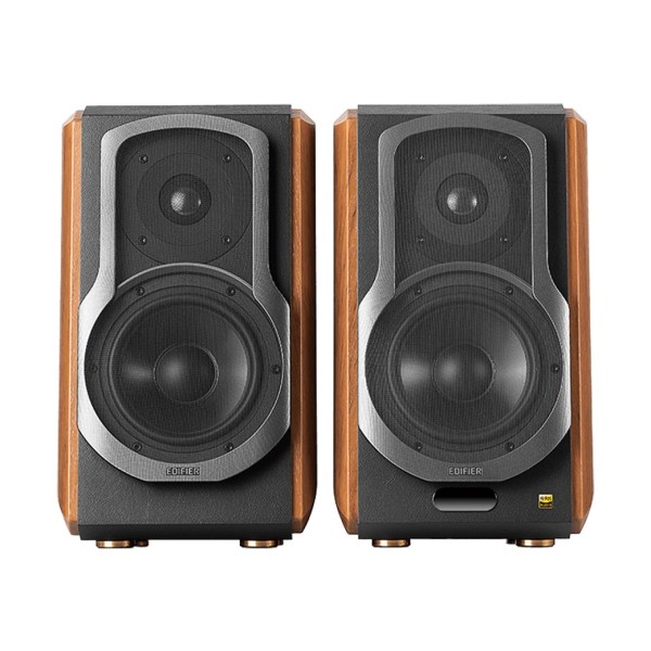 Edifier S1000MKII Hi-Res Audio Active 2.0 Bluetooth Bookshelf Speaker Set, Brown - Front view