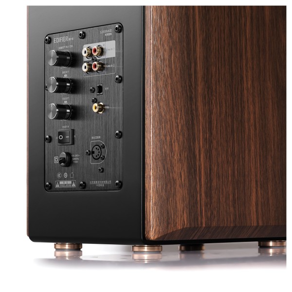 Edifier S2000MKIII Hi-Res Audio Active 2.0 Bluetooth Bookshelf Speaker Set, Brown - Control and connection panel