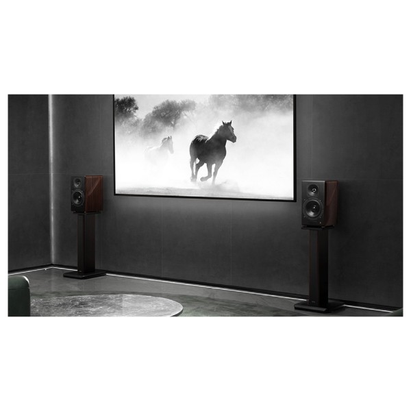 Edifier S3000MKII 2.0 Hi-Res Wireless Bluetooth Bookshelf Speaker Set, Brown - Lifestyle image, home cinema setup