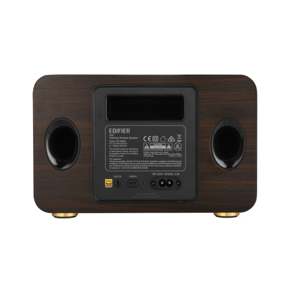 Edifier D32 Tabletop Bluetooth Hi-Res Speaker with Built-in Battery, Black Walnut - Rear view and connections