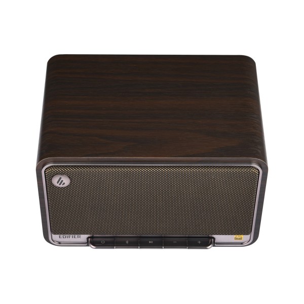 Edifier D32 Tabletop Bluetooth Hi-Res Speaker with Built-in Battery, Black Walnut - High angle