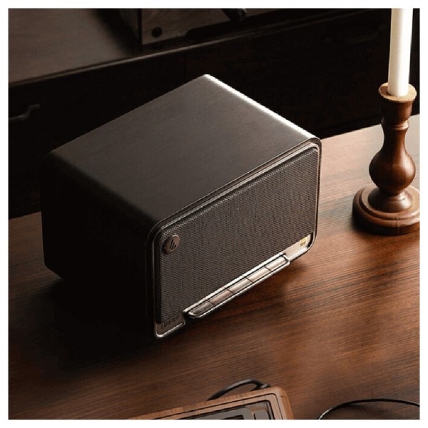 Edifier D32 Tabletop Bluetooth Hi-Res Speaker with Built-in Battery, Black Walnut - Lifestyle Image