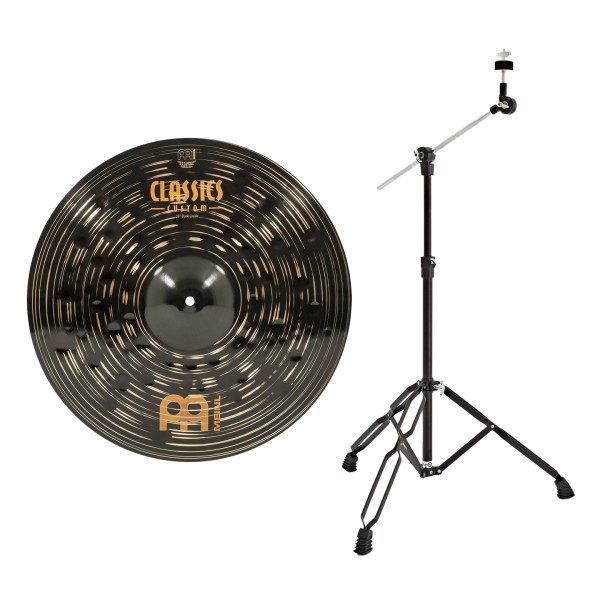 Meinl Classics Custom Dark 18' Crash Cymbal & Gear4music Boom Arm Stand, Black