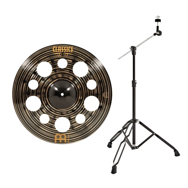 Meinl 18" Classics Custom Dark Trash Crash Cymbal & Gear4music Boom Arm Stand, Black