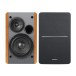 Edifier R1280TS Active 2.0 Bookshelf Speaker Set, Brown - front angles grill on and off 