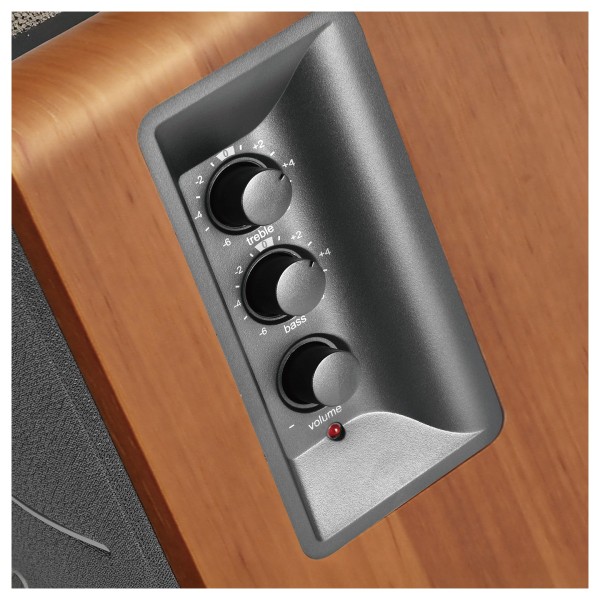 Edifier R1280TS Active 2.0 Bookshelf Speaker Set, Brown - controls