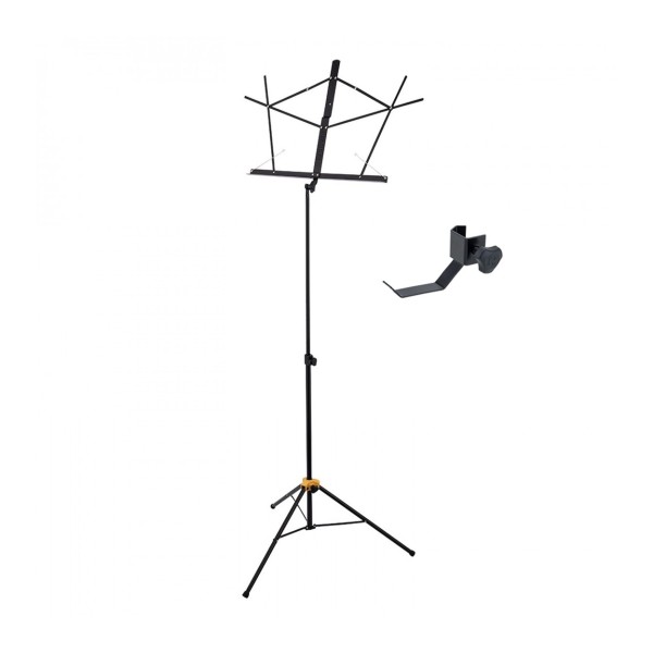 Hercules BS020BB Compact Music Stand and HA700 Headphone and Guitar Strap Holder