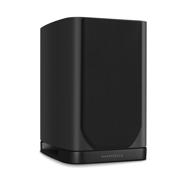 Wharfedale EVO 5.1 Bookshelf Speakers (Pairs), Black - Left side view, grille attached